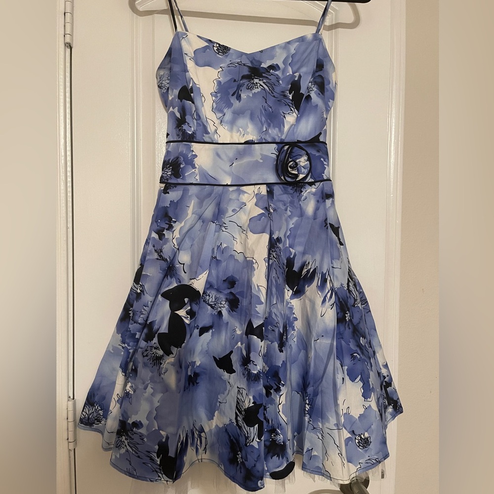 B Darlin Blue and White Floral Dress